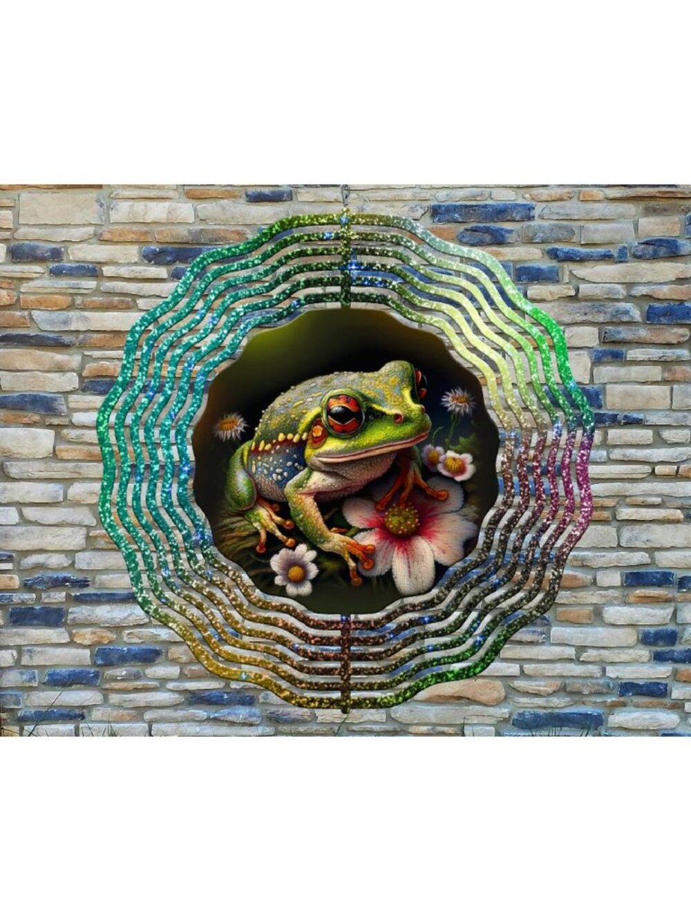 10 Inch Colorful Frog Glitter Flowers Wind Spinner Yard Decor Aluminum RWS-214